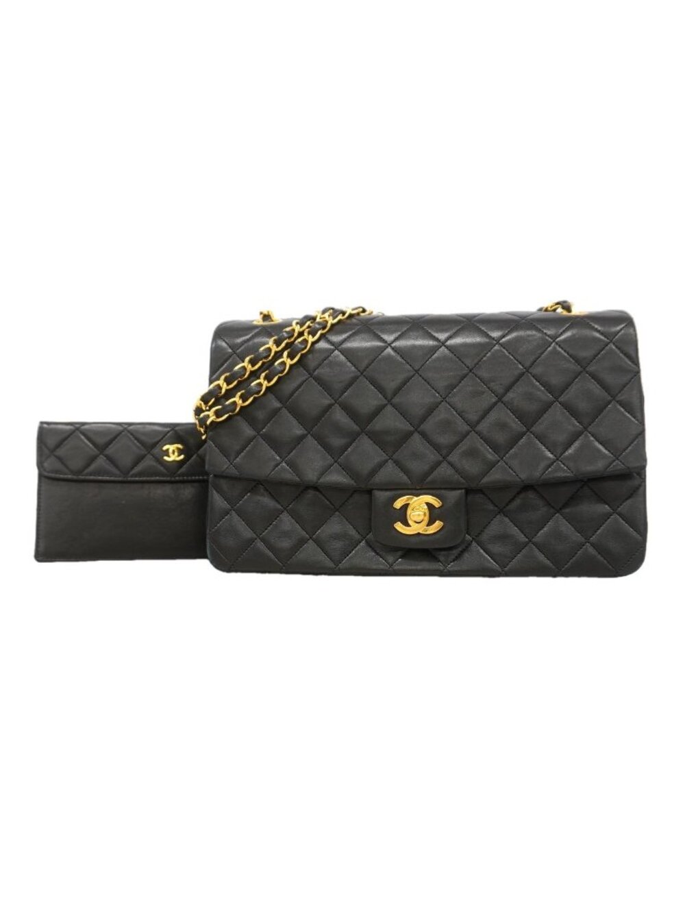 Chanel Shoulder Bag Quilted Lambskin Black Gold